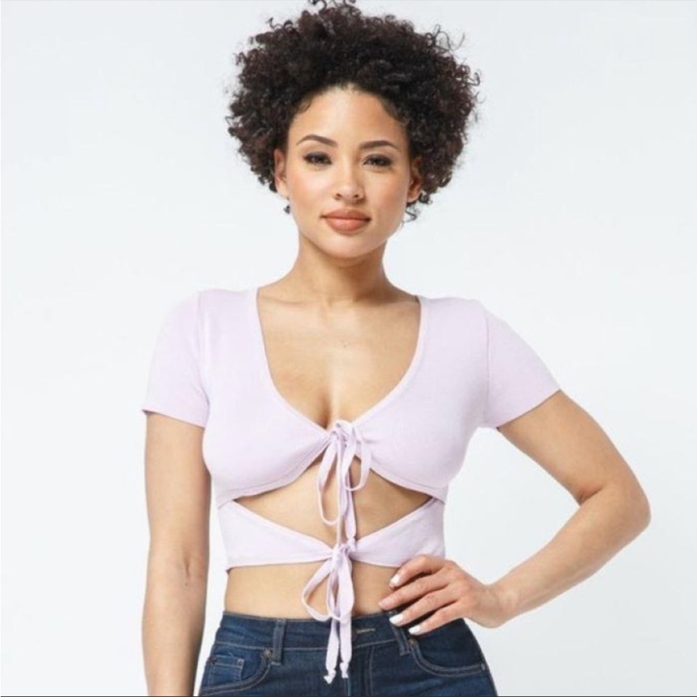 Tan HERA Collection Tie Front Top